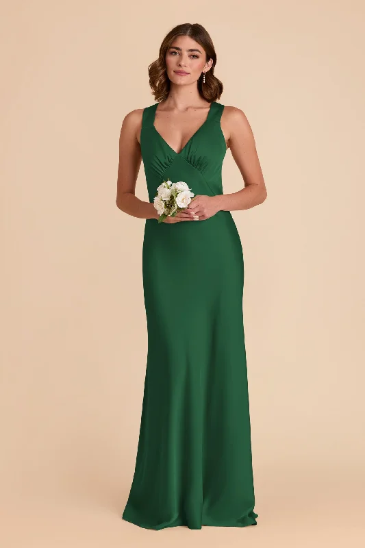 Veronica Matte Satin Dress - Forest Green